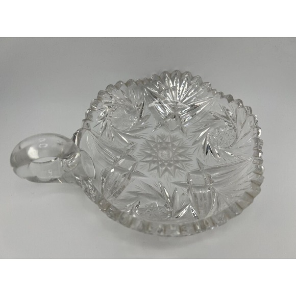 Vintage American Brilliant Cut‎ Crystal Glass Decor Sawtooth Edges Handled Nappy - Picture 1 of 6